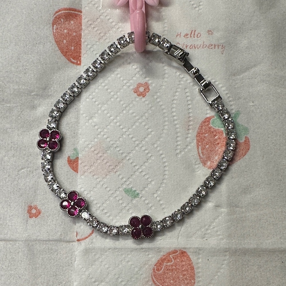 Elegant pink  Moissanite Diamond sliver -plated 925 brecelet